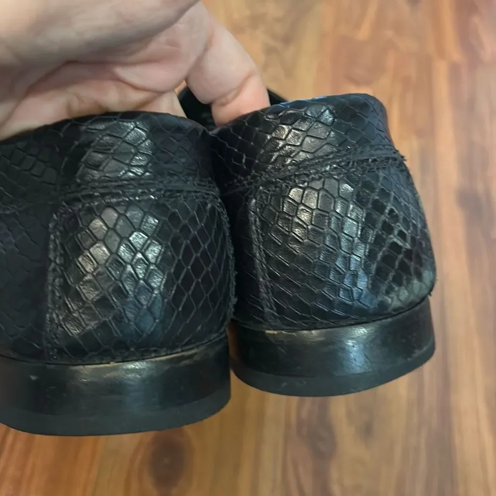 Donald J Pliner Black, leather croc embossed men's loafers size 9.5 made in Braz